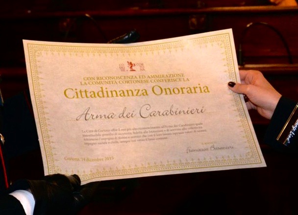 Cittadinanza onoraria di Cortona ai Carabinieri
