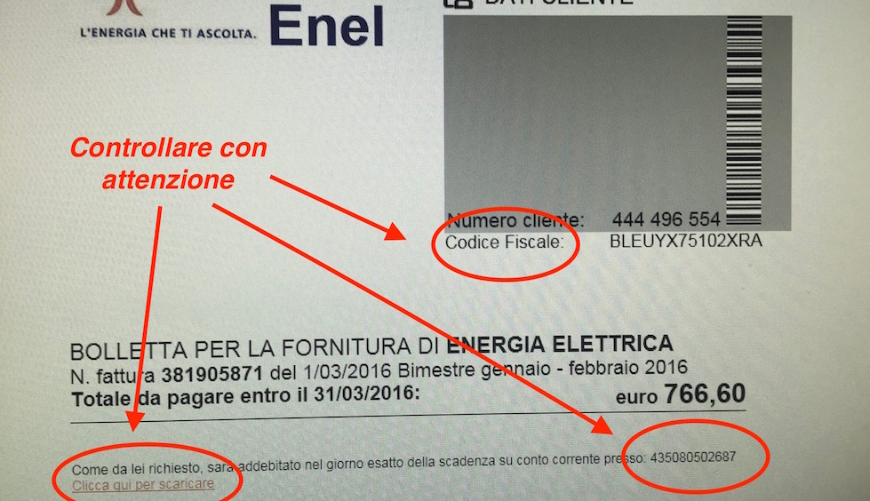 False bollette Enel ingannevoli