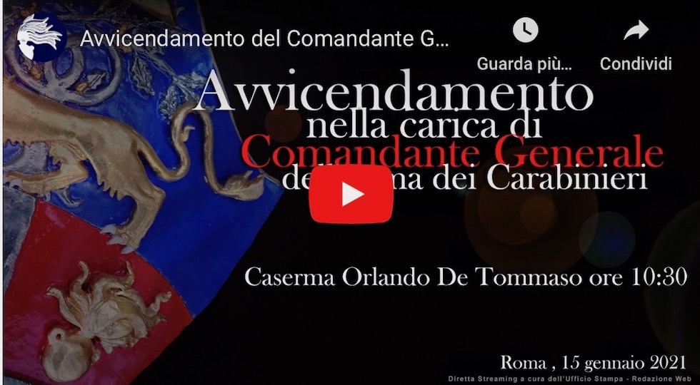 Qui la diretta streaming a cura del Comando Generale dei Carabinieri