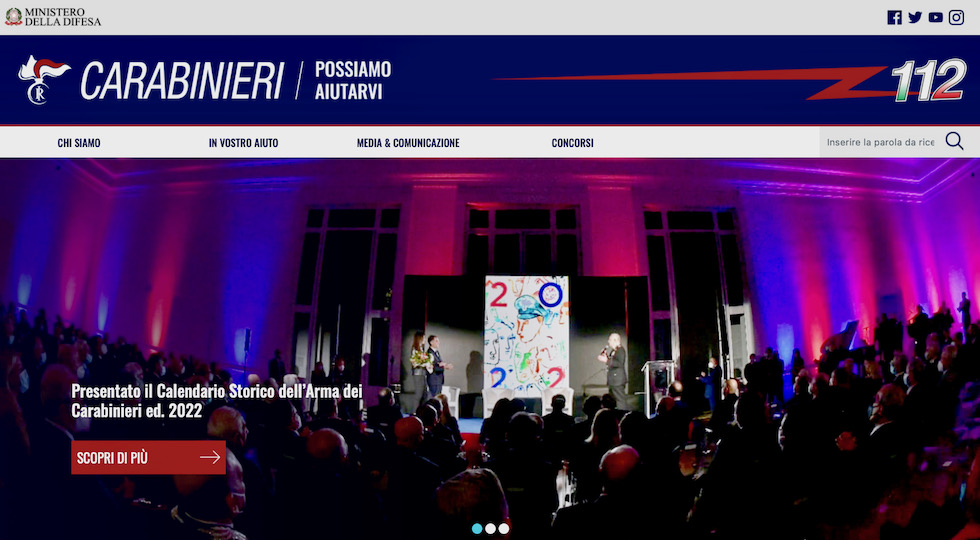 La nuova home page del sito dei Carabinieri