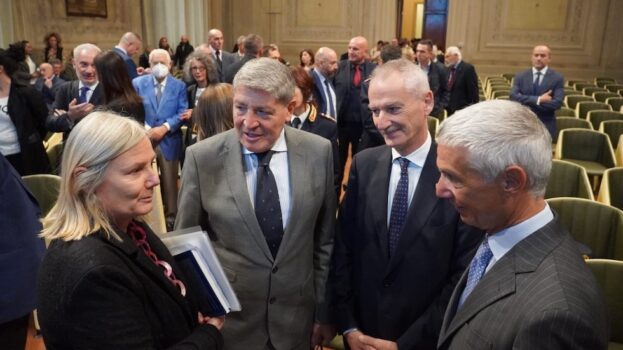 Da sin. la rettrice Alessandra Petrucci, il prefetto Valerio Valenti, il questore Maurizio Auriemma e il vice capo della Polizia Vittorio Rizzi