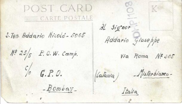 Un biglietto inviato alla famiglia in Italia dalla prigionia a Yol 