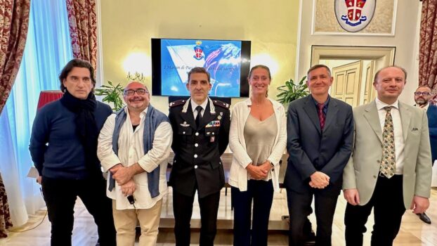 da sin. maestro Hershey Felder, maestro Edoardo Rosadini, generale Lorenzo Falferi, sindaco Cristina Scaletti, maestro Massimo Martinelli, maestro Michele Manganelli alla conferenza stampa