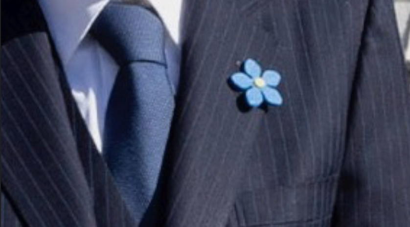 Il fiore di stoffa che rappresenta il «Non ti scordar di me» in memoria dei Caduti di tutte le guerre e delle missioni di pace